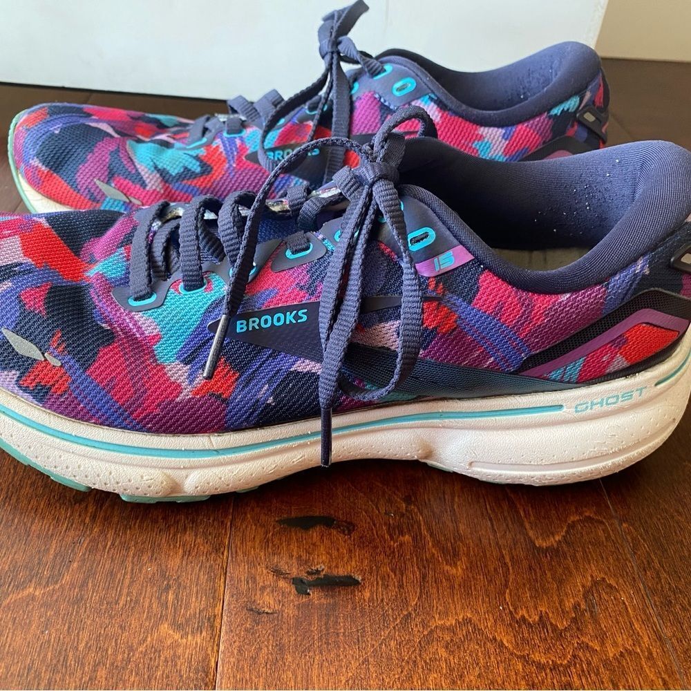 Brooks Ghost 15 Womens 7.5 Shoes Running Walking Blue Pink Geometric 1203801B423 - Picture 5 of 6